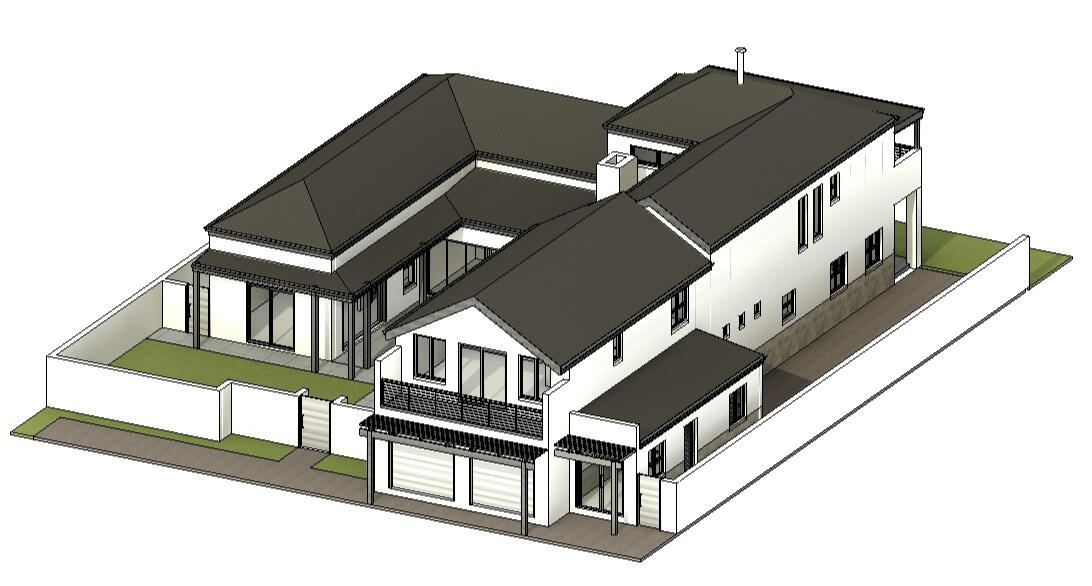 3D architectural model of a modern residential building with clean white exterior and minimalist design